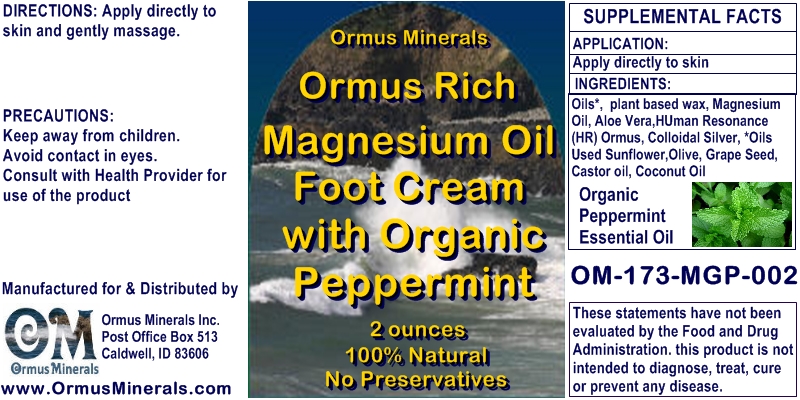 Ormus Minerals Ormus Rich Magnesium Oil Foot Cream with Organic Peppermint